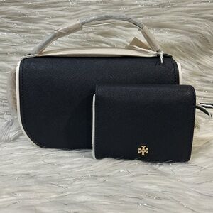 Tory Burch navy blue shoulder bag and wallet bundle set